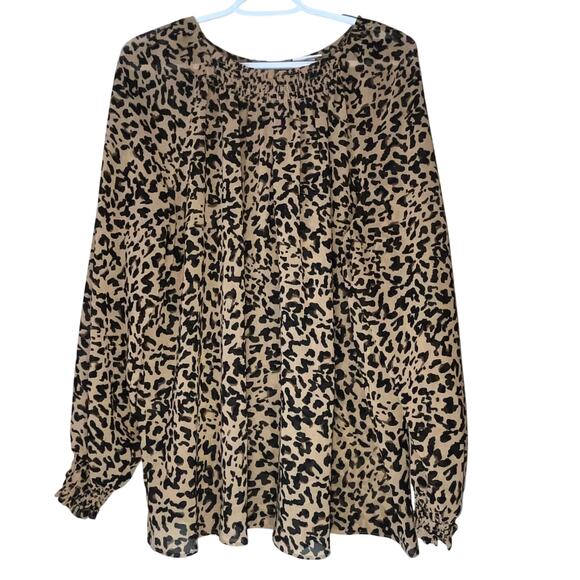 Ava & Viv Brown & Black Leopard Print Slightly Sheer Long Sleeve Bouse Size 2X - Picture 1 of 8